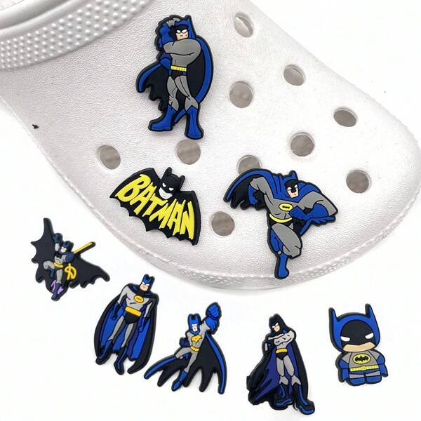 Marvel Set van 8 schoenbedels met Batman-patroon, PVC-schoendecoraties voor strandtassen, schoenaccessoires, cadeau-idee voor verjaardagen, Kerstmis, Valentijnsdag, Halloween, feestgunsten