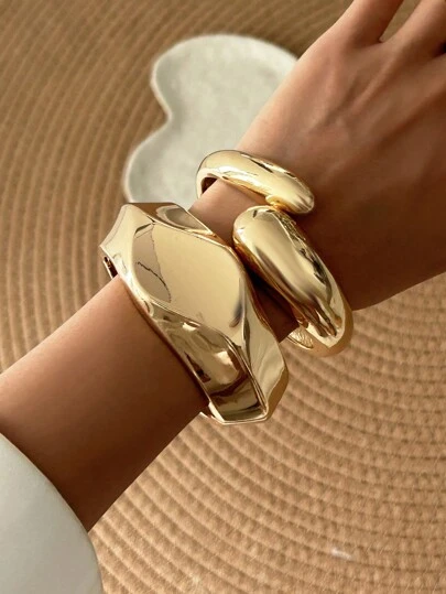 1 件复古超大不对称金属泪珠和蛇形袖口手链，简约厚金色袖口手链，适合女士休闲装、派对、节日礼物、时尚配饰