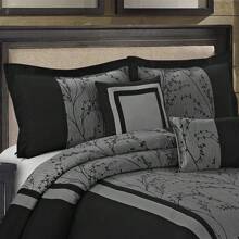 7 Piece Jacquard Patchwork Comforter Set,  Floral Pattern - Breathable Bedding Set Queen/King - Xám - Xem 3