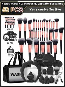 4/23/32/56PCS Makeup Tools Set Including:1pc Multi-Functional Zipper Toiletry And Cosmetic Bag Waterproof+32PCS Makeup Brush Set+3PCS Makeup Sponges+3PCS Mini Makeup Sponges+3PCS Triangle Powder Puffs+3PCS Mini Air Cushion Powder Puffs+2PCS Makeup Brush Cleaning Tools+3PCS Facial Cleansing Sponges+1pc Hairband+1pc Eyelash Curler+1pc Base Brush
