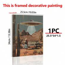 1PC, obraz wiszący na płótnie, obraz dekoracyjny w ramie, plakat UFO, dekoracja ścienna w stylu vintage, plakat science fiction, sztuka ścienna UFO Alien Desert, dziewczęcy wydruk ścienny, estetyczna dekoracja pokoju