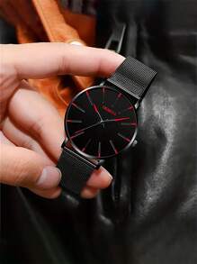 休闲男士时尚超薄石英表，简约设计，配网状表带 - 彩色 - 查看 10