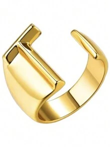 1pc Women's Fashion Retro 26 Alphabet Stainless Steel Open Ring - Yellow Gold - View 35