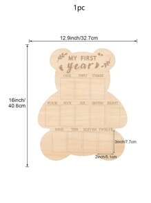 1pc Wooden Bear First Year Milestone Photo Frame, Adorable Bear Ornament, With Vertical Poster Frame For Living Room, Ideal For Calendar Cards, 1st Birthday Keepsake, Shower Gift - Multicolor - View 3