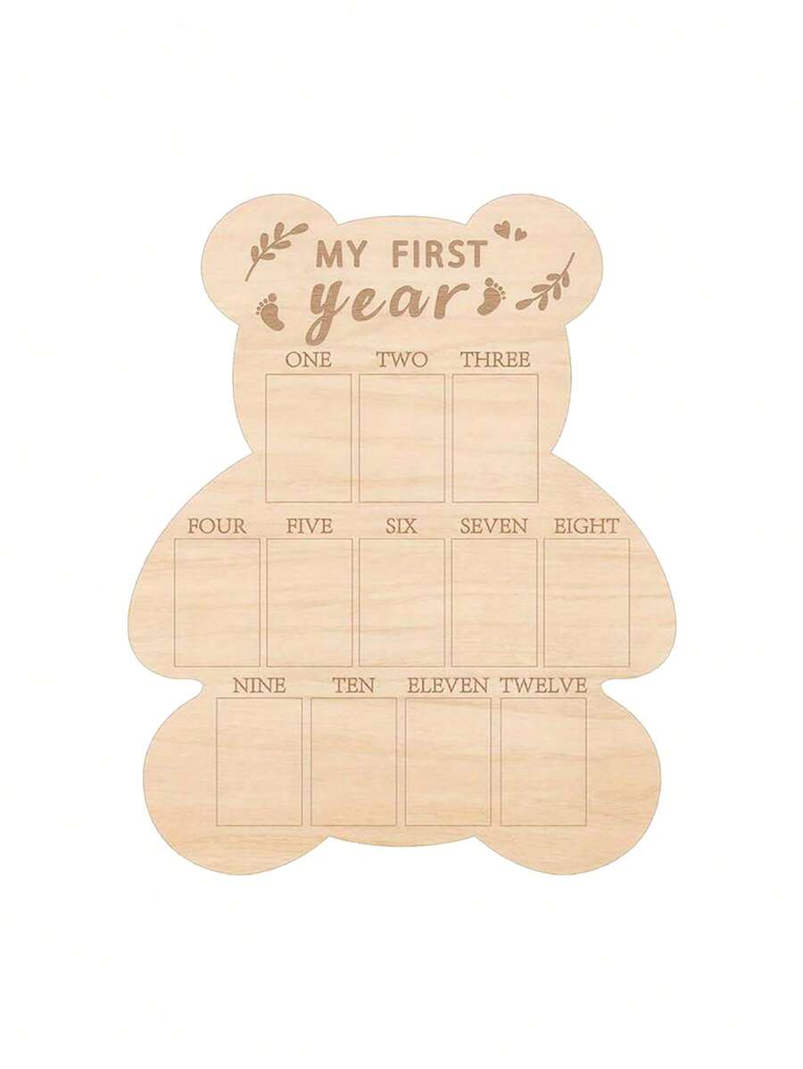 1pc Wooden Bear First Year Milestone Photo Frame, Adorable Bear Ornament, With Vertical Poster Frame For Living Room, Ideal For Calendar Cards, 1st Birthday Keepsake, Shower Gift - Multicolor - View 1