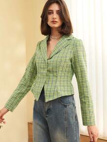 Women's Button Front Lapel Neck Long Sleeve Slim Fit Blouse, Office & Everyday Wear, Spring