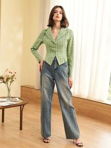 Women's Button Front Lapel Neck Long Sleeve Slim Fit Blouse, Office & Everyday Wear, Spring