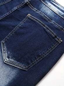 NIUYUNHENGTONG Men's Striped Fashion Slim Fit Denim Shorts Jorts - 深色水洗藍 - 查看 5