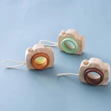 天然材质耐咀嚼防咬可爱相机出牙玩具，带系绳，训练宝宝的抓握能力和观察力