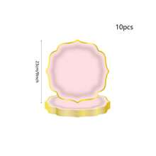 10 件/20 件，浅粉色扇贝形 9 英寸/7 英寸纸盘，金箔粉色扇贝形甜点纸盘，一次性扇贝纸盘，带金箔边缘浅粉色盘子，适用于茶会、沐浴、生日