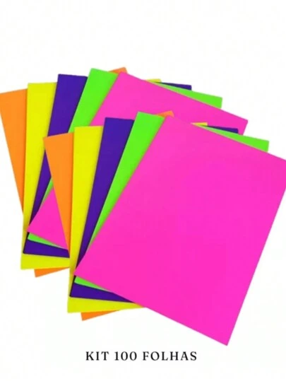 50/100 Folhas Papel Neon Criativo A4 80g Papel Fluorescente Material Escolar