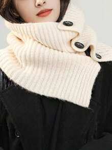 1 件纽扣针织围脖、开衩高领披肩围巾、保暖围脖 - 彩色 - 查看 6
