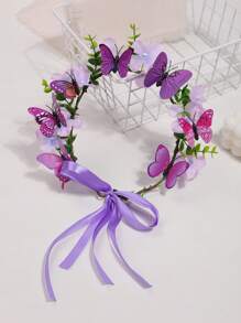 1 pieza Accesorio para el cabello de corona de flor con mariposa para niñas, diadema de estilo natural para decoración de primavera/verano, utilizado como accesorio para fotos de viaje y actuaciones