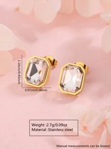 1 Pair Luxury Elegant Square Cubic Zirconia Glass Stainless Steel Earrings, Suitable For Women To Wear To Parties, Vacations Or As Valentine's Day Gift Valentines,Mom,Mother,Mother's Day,Gift