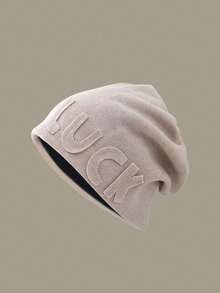 1pc Women's Casual 'LUCK' Lettering Knitted Beanie Cap, Fashionable And Versatile Wide Loose Fit Hat - Multicolor - View 10