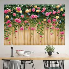 One Piece, Flower Wall Background, Spring Background, Spring Flower Photo Background, Brown Wooden Board Flower Wall Photography Background, Birthday Party, Wedding Baptism Photography Background