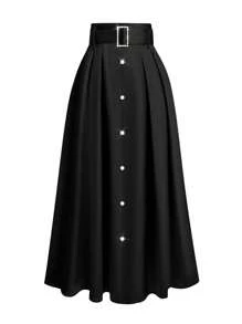 Damen Vintage Hoher Taille Perlen Gürtel Rock, elegantes Dame Design, vielseitig einsetzbar