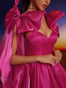 Anymoon 新款时尚优雅蝴蝶结装饰舞会礼服，适合正式舞会、毕业典礼、返校节、派对和各种活动，可作派对礼服、婚礼宾客礼服、春季舞会礼服。 - 酒紅色 - 查看 8