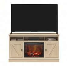 Mueble para TV con chimenea eléctrica Ameriwood Home Ashton Lane para TVs de hasta 65", Roble Magnolia/Nogal Columbia