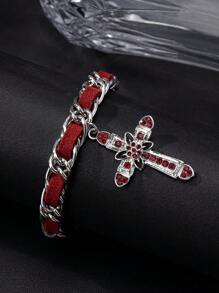 3款哥德暗黑風格鏈條和繩索交叉吊墜時尚女士手鍊 - 復古銀色 - 查看 6