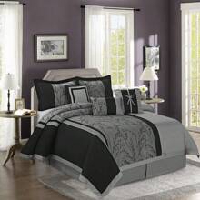 7 Piece Jacquard Patchwork Comforter Set,  Floral Pattern - Breathable Bedding Set Queen/King - Xám - Xem 1