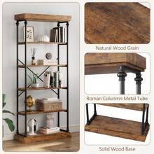Industrial Bookshelf Wood Bookcase 6 Tier Storage Open Rack Shelf With Metal Frame Rustic Tall Standing Bookshelves Large Grey Display Rack For Bedroom,Living Room And Home Office
