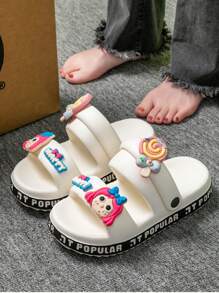 1 双儿童/青少年卡通可爱厚底防滑沙滩凉鞋女童夏季拖鞋 - 白色 - 查看 5