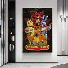 Póster de Five Nights at Freddy's FNAF Póster de videojuego vintage Póster enmarcado en lienzo Marco de madera incorporado Dormitorio de casa Garaje Art Deco - Multicolor - Ver 6