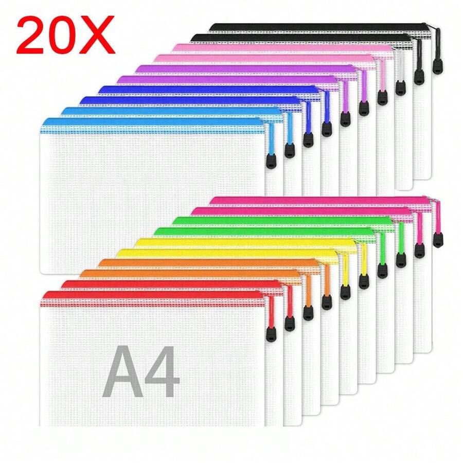 20PCS A4 Plastic Wallets File Folder Zip Lock Bags Document Wallet File Zipper Bags For Office Home School Supplies,Back To School,School Supplies - Multicolor - View 1