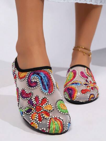 Elegant Women's Slip-On Flats, Colorful Sequin Decor, Shiny Fashion Party Shoes, Comfortable Casual Sandals For Indoor & Outdoor