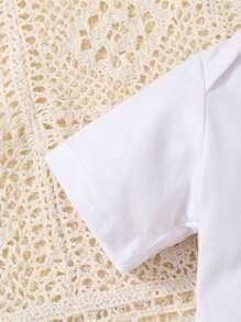 Newborn Baby Girls' Summer Cute Rabbit Full Print Round Neck Rabbit Graphic Romper (With Crotch) And Rabbit Print Shorts Set With Headband - White - View 6