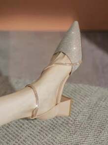 Women's High Heel Rhinestone Embellished Slip-On Pumps, Versatile