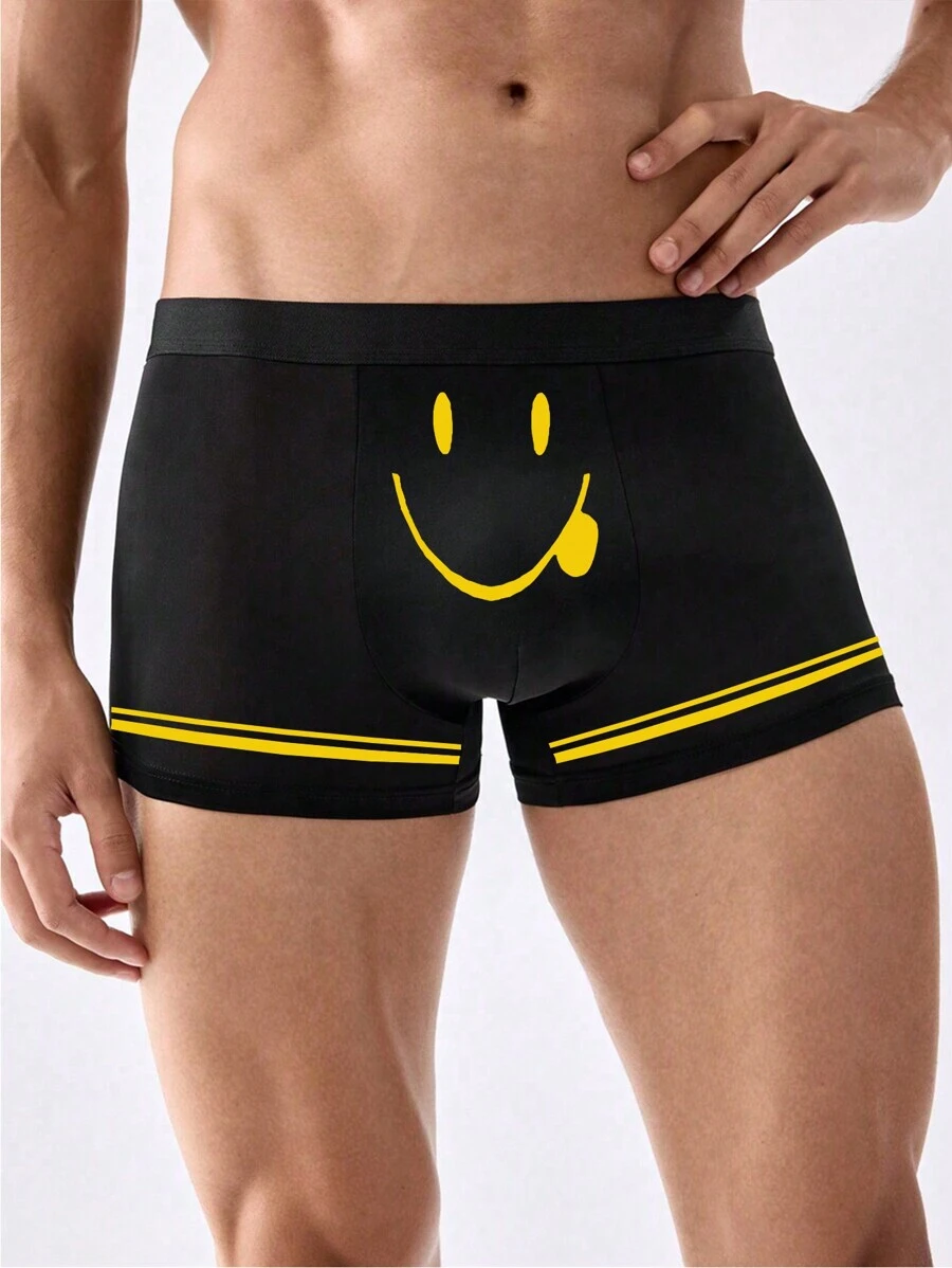Plus Size S-XXXXL Men's Boxer Briefs With Cute Graphic Prints, Comfortable, Lightweight, Casual Boxer Shorts - Black - View 1