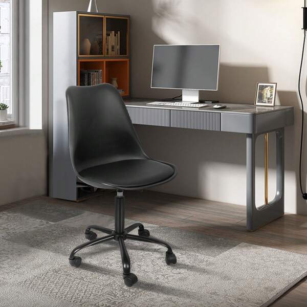 Chaise de salon avec dossier, Chaise de bureau à roulettes, Hauteur d'assise réglable 43-55cm, Siège 47x41 cm, Pied métal laqué, Chaise pour bureau, chambre, salon, etc.