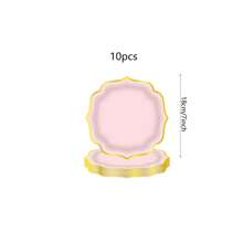 10 件/20 件，浅粉色扇贝形 9 英寸/7 英寸纸盘，金箔粉色扇贝形甜点纸盘，一次性扇贝纸盘，带金箔边缘浅粉色盘子，适用于茶会、沐浴、生日