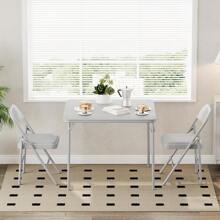 Folding Table, 33.6 Inch Folding Card Table, Portable Square Folding Table With Pu Soft Cushion, Beige Metal Foldable Table Suitable For Living Room, Office, Camping - Grey - View 3
