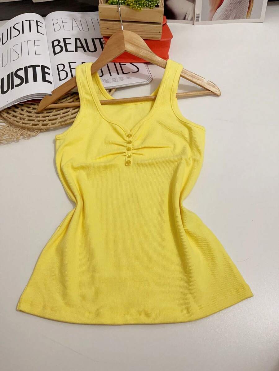 Women's Cotton Tank Top - Yellow - View 1