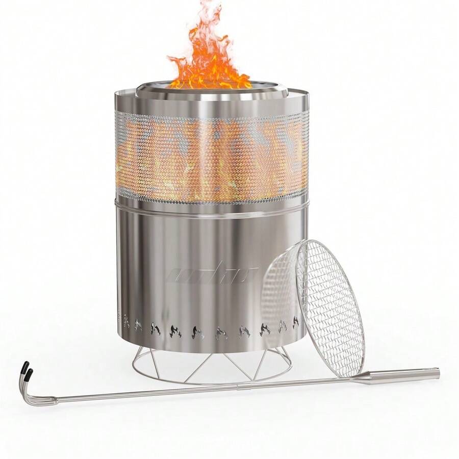 Portable 15 INCH STAINLESS STEEL SMOKELESS FIREPIT FOR WOOD OR PELLET BURNING