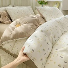 1 件蓝绿色花卉简约风格羽绒被套，适合日常使用，学生宿舍，卧室，手洗和机洗 - 奶油白 - 查看 2