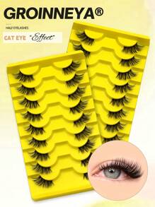 GROINNEYA Cílios postiços GROINNEYA 9 Piars Cat Eye Lashes Finos Meio Cílios Cílios de Gato Naturais Macios Cílios de Gato Ferramenta de Maquiagem Extensão de Cílios Postiços Cílios de Vison Fofos Ferramentas de Maquiagem