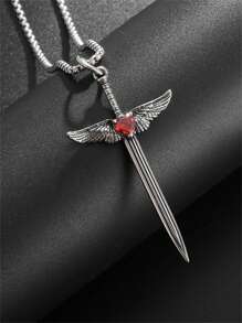 1pc Vintage Cross Sword Angel Wing Pendant Necklace, Unisex Punk Jewelry Gift