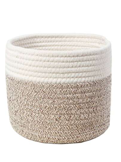 Cesta suave trenzada, cesta de almacenamiento, cesta para plantas, cesta de plantas de estilo bohemio de cuerda, decoración de jardín de ratán natural mixto, canastas bohemias con marco de metal para vibraciones costeras, cesta geométrica, para volver al colegio