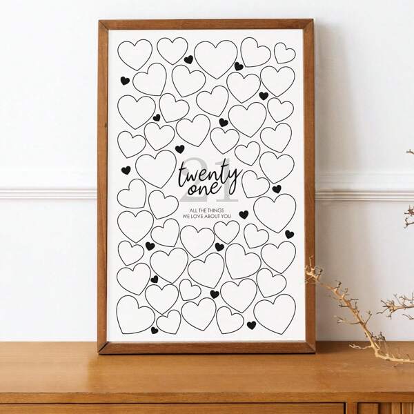 1 pieza Tablero de cumpleaños con firma blanca para la fiesta del 21º, 30º, 40º, 50º, apto para mujeres/hombres, alternativa a que los invitados firmen, espacio con forma de corazón para escribir "¡Feliz cumpleaños!" | Da tus mejores deseos, hombres/mujeres, decoración de cumpleaños feliz, póster de arte de pared, lienzo sin marco