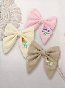 1-3 piezas Nuevos clips para el cabello con bordado floral y lazo para niños, adecuados para uso diario casual, festivales y vacaciones