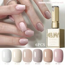 XEIJAYI 15ML Nude Pink Gel Nail Polish Series Solid Semi Permanent Nail Polish Set Kit Soak Off Uv Varnish Nail Art 6 Colors For Choose For Manicure Nail Design