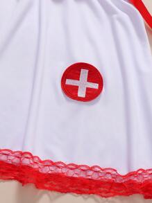 Ning xue yan ying Conjunto de ropa interior sexy de 3 piezas para mujeres que incluye: uniforme de enfermera de cosplay, ropa interior con lazo decorativo, bikini de contraste con parte trasera descubierta, falda corta con encaje y lazo