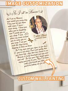 1 pieza Pintura conmemorativa personalizada en lienzo, Impresión conmemorativa personalizada en lienzo para fotos personalizadas, Diseño de fondo de grano de madera, Diseño de patrón de libélula y corazón, Diseño de fuente de arte marrón