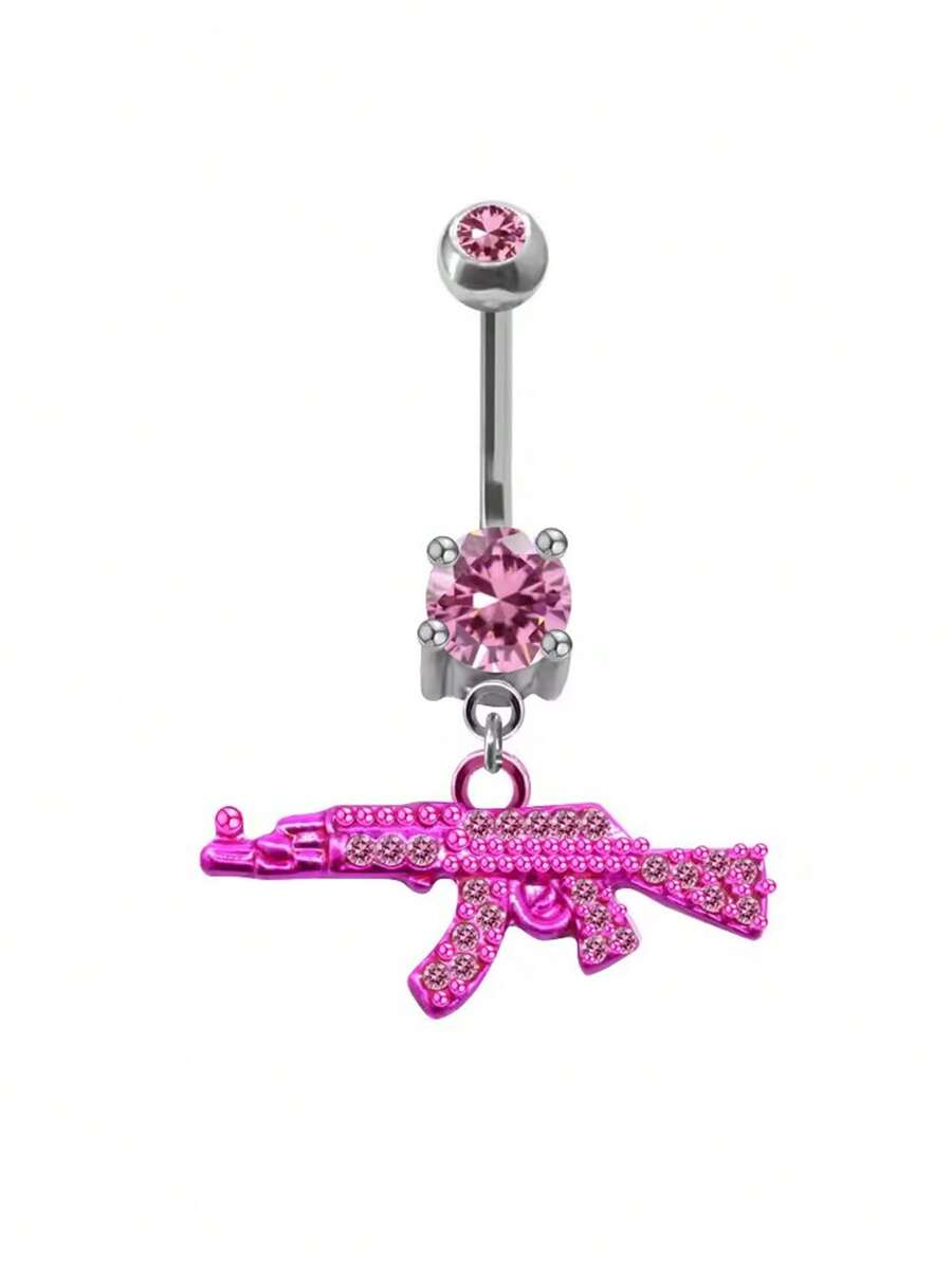 Piercing de ombligo en forma de pistola geométrica pequeña, joyería corporal de ombligo con cristal de rhinestones cool - forma de pistola - Ver 1