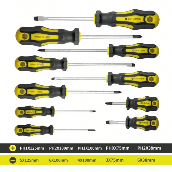 Set de 10 piezas de destornilladores magnéticos, 5 piezas de cabeza plana y 5 piezas de cabeza Phillips con mango acolchado profesional