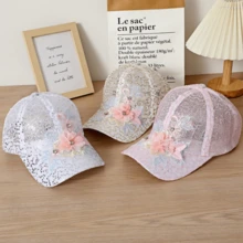 蕾丝帽女刺绣花朵网眼透气棒球帽韩版防晒帽子送女友礼物情人节礼物约会用品 - 彩色 - 查看 9